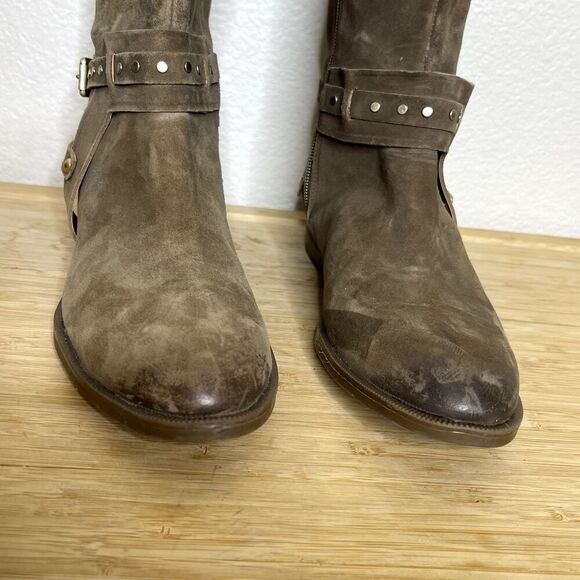 Nine West Boots Size 6.5 Brown Leather Tall Riding Studded Side Zip Western - Picture 5 of 12